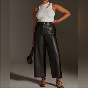 Anthropologie Maeve The Colette Cropped Wide-leg Faux Leather Black Size 20W NWT